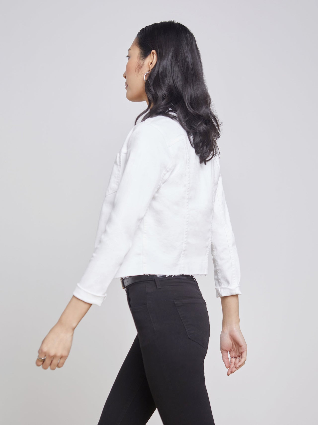 Janelle 3/4 Sleeve Jean Jacket in Blanc | L'AGENCE online