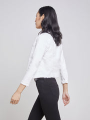 Janelle 3/4 Sleeve Jean Jacket in Blanc | L'AGENCE online