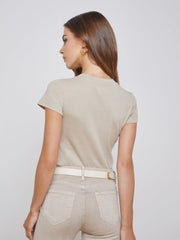 Becca Cotton V-Neck Tee in Biscuit | L'AGENCE online