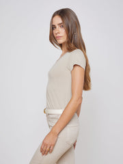 Becca Cotton V-Neck Tee in Biscuit | L'AGENCE online
