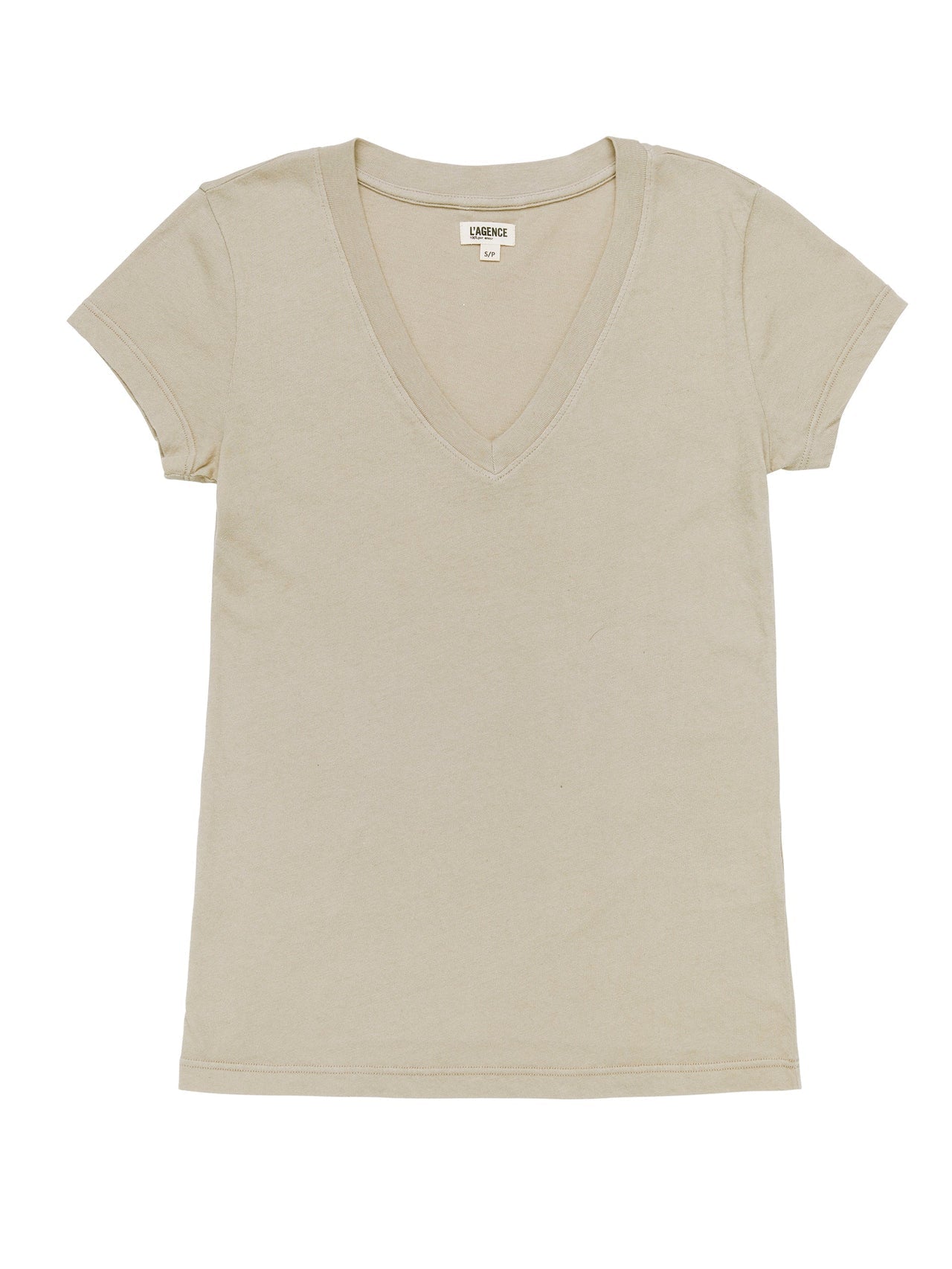 Becca Cotton V-Neck Tee in Biscuit | L'AGENCE online