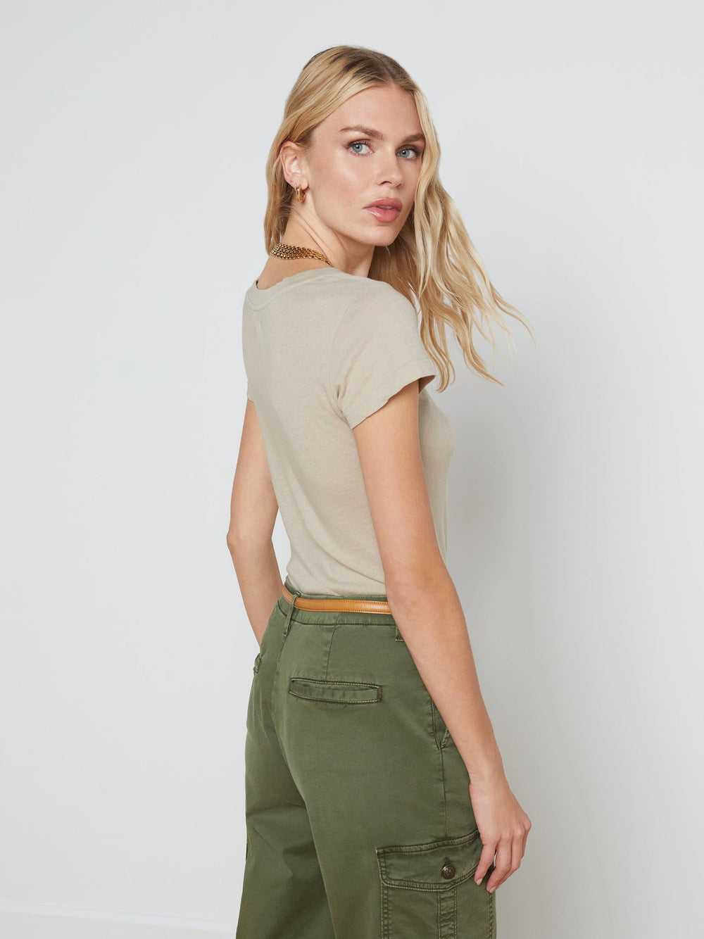 Cory Cotton Scoopneck Tee in Biscuit | L'AGENCE US