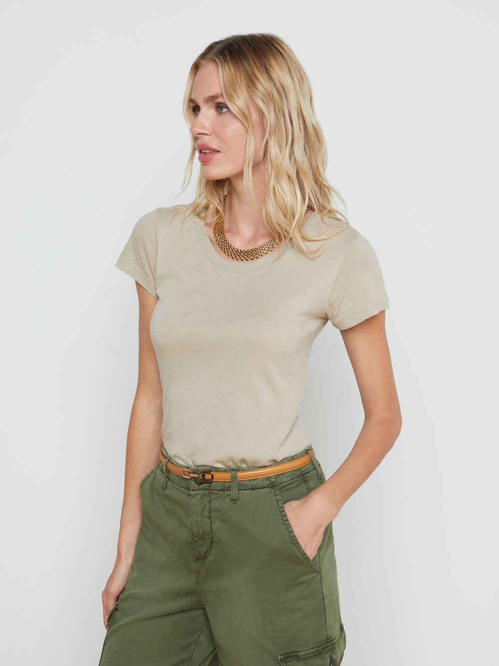 Cory Cotton Scoopneck Tee in Biscuit | L'AGENCE US
