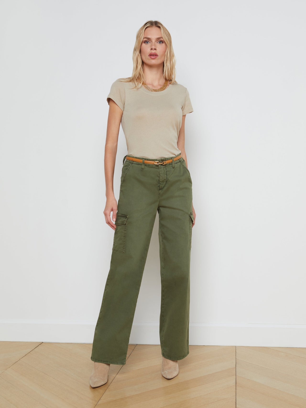 Cory Cotton Scoopneck Tee in Biscuit | L'AGENCE US