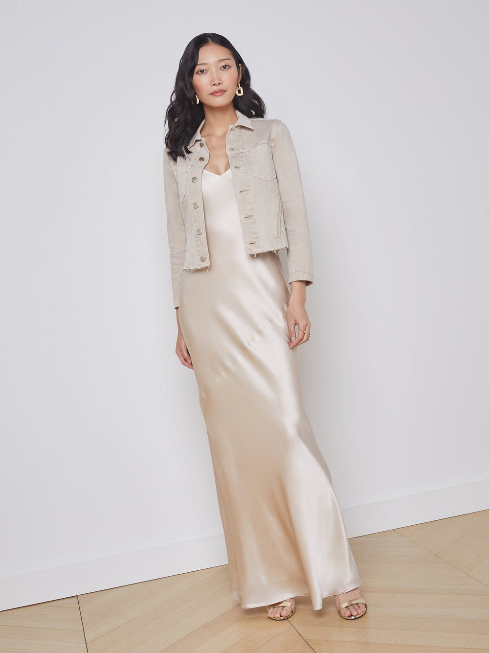 Janelle 3/4 Sleeve Jean Jacket in Biscuit | L'AGENCE near me