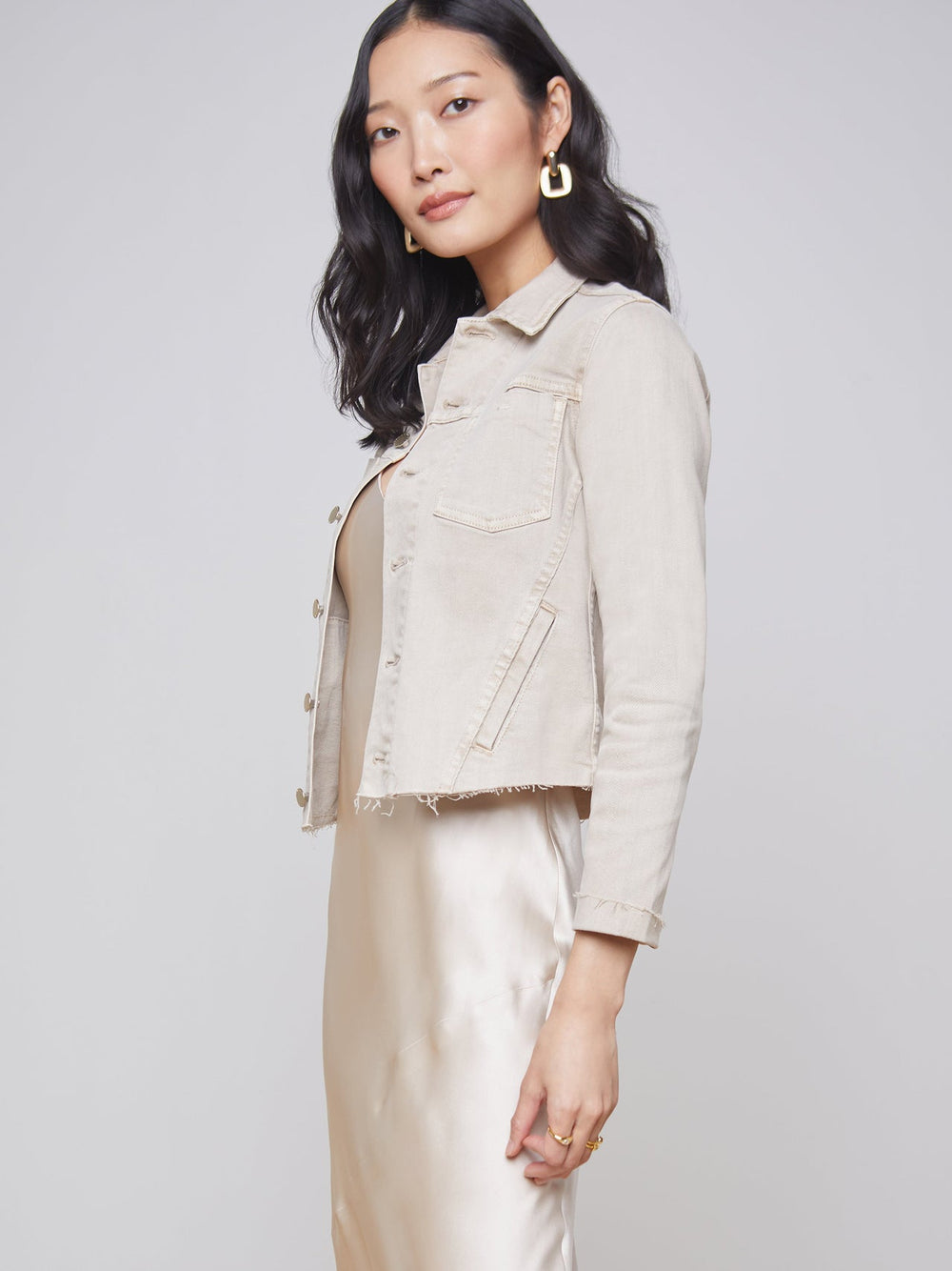 Janelle 3/4 Sleeve Jean Jacket in Biscuit | L'AGENCE near me