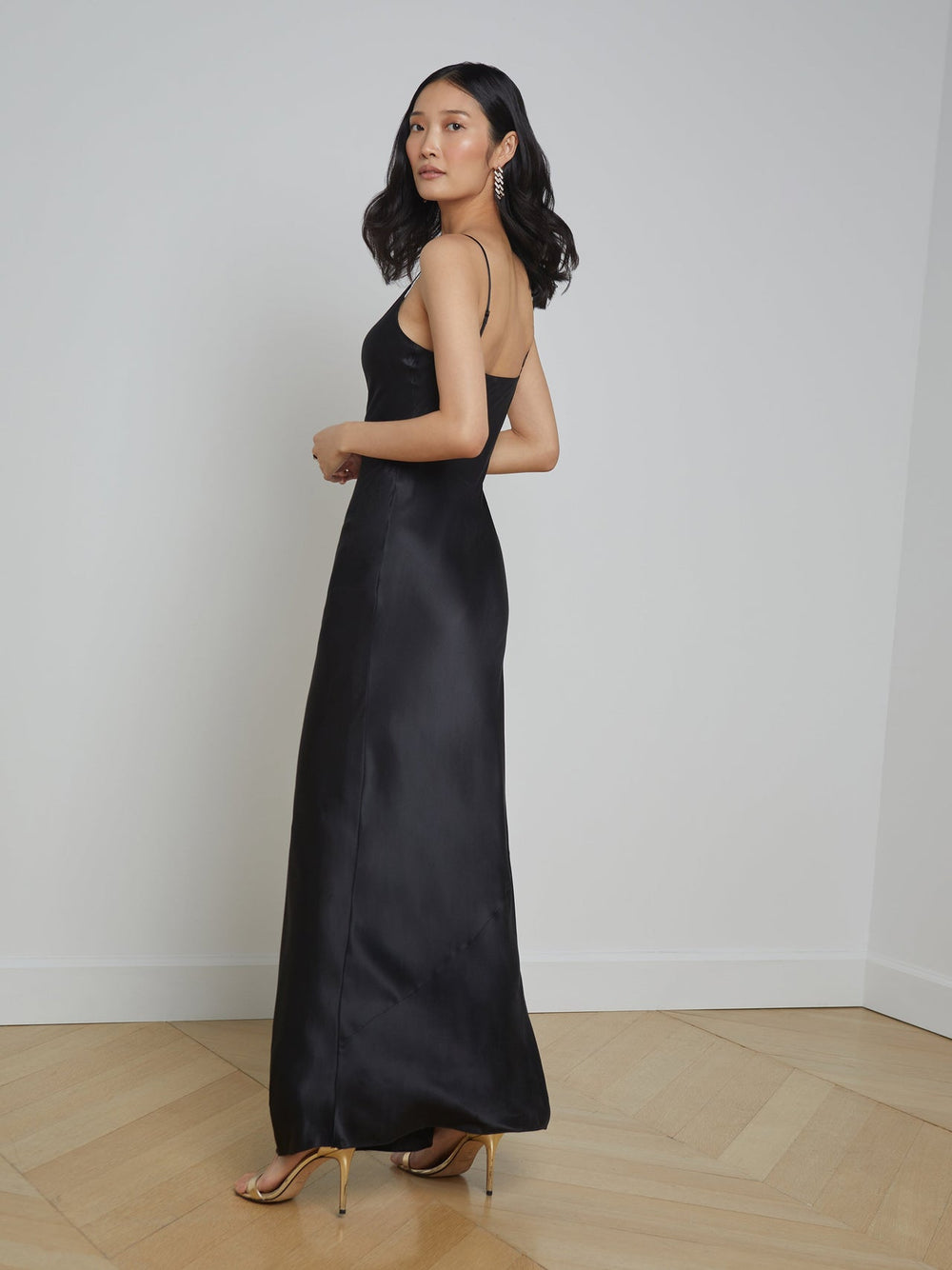 Serita Silk Slip Dress in Black | L'AGENCE for sale