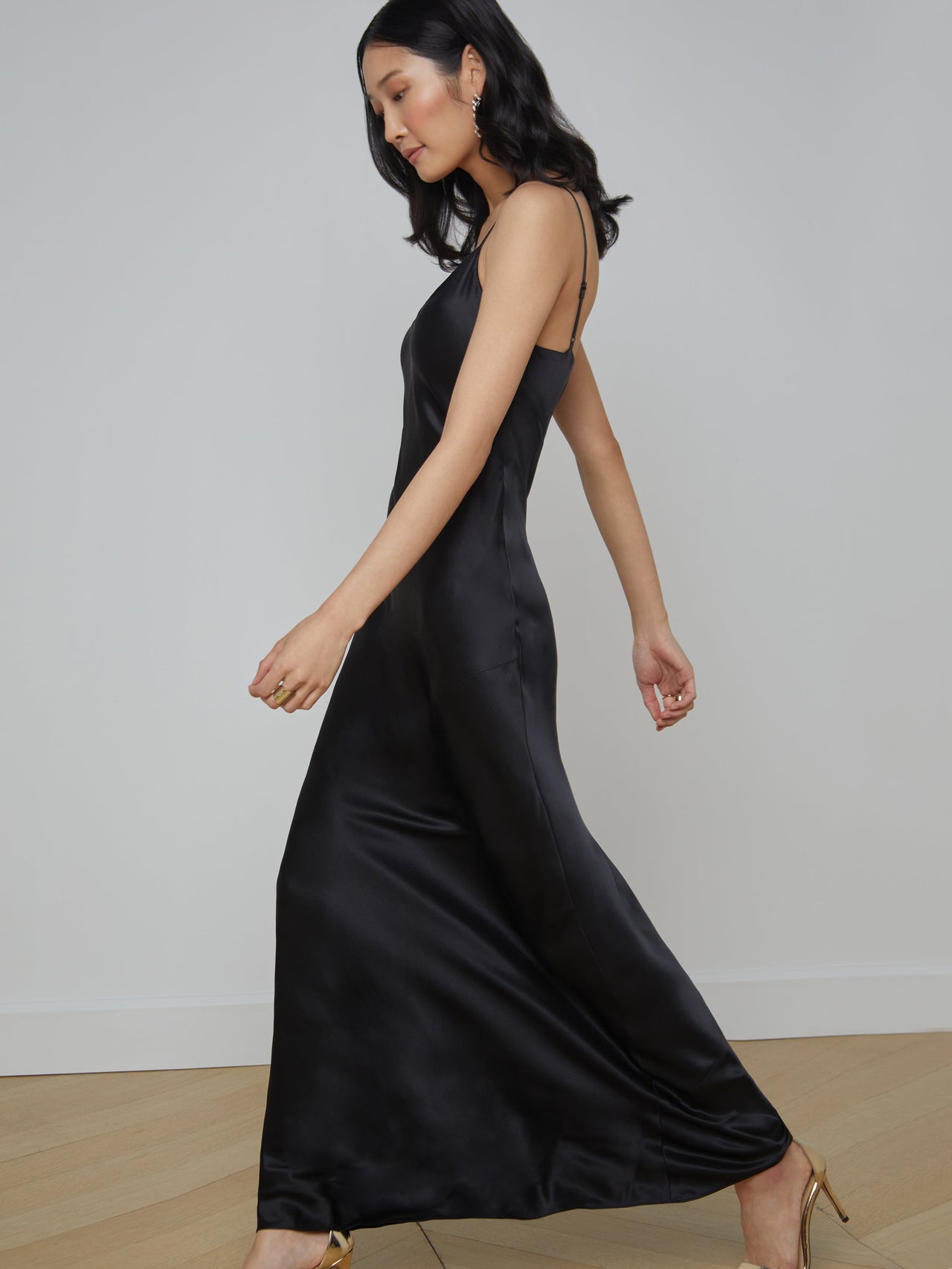 Serita Silk Slip Dress in Black | L'AGENCE for sale