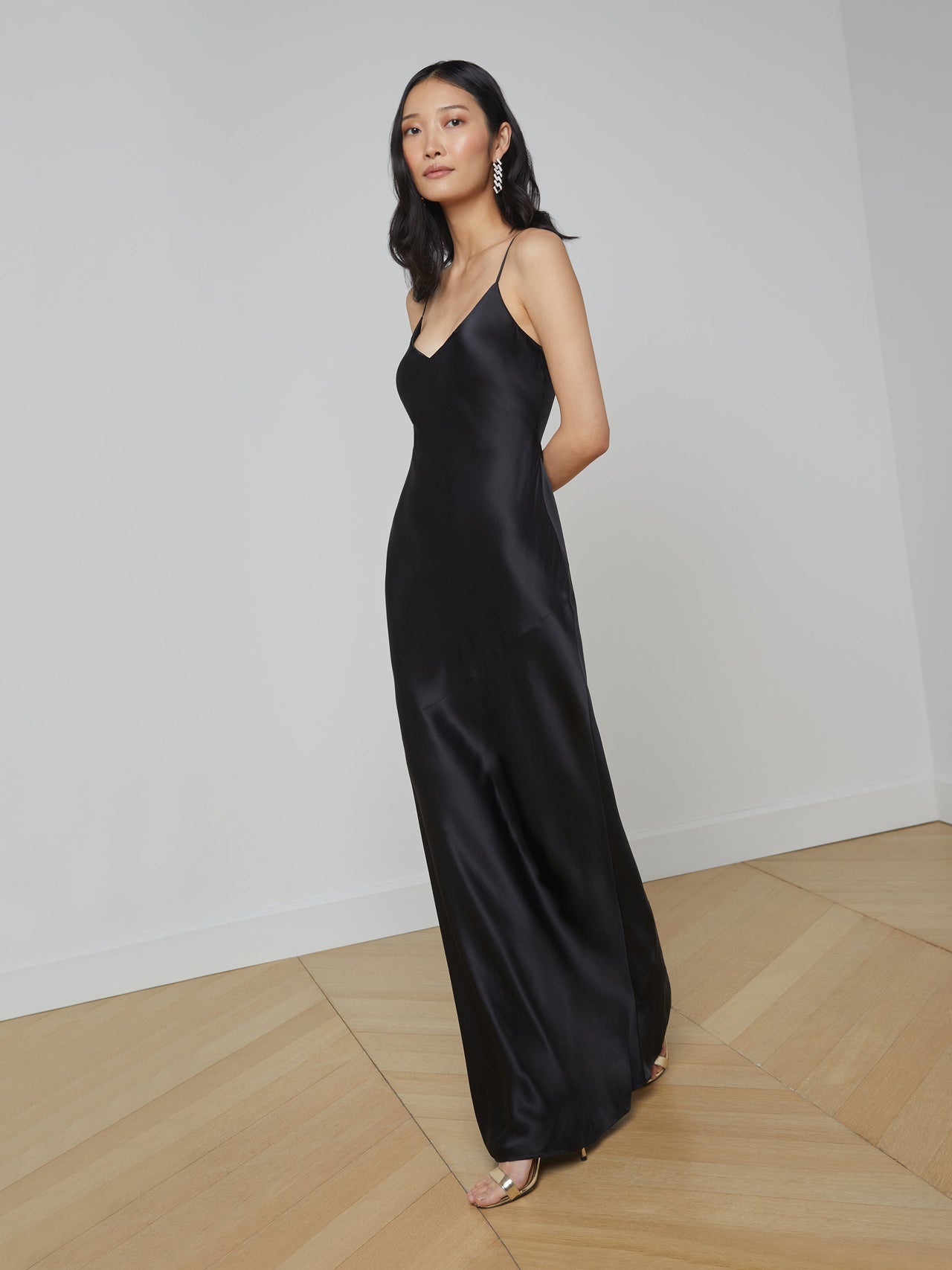 Serita Silk Slip Dress in Black | L'AGENCE for sale