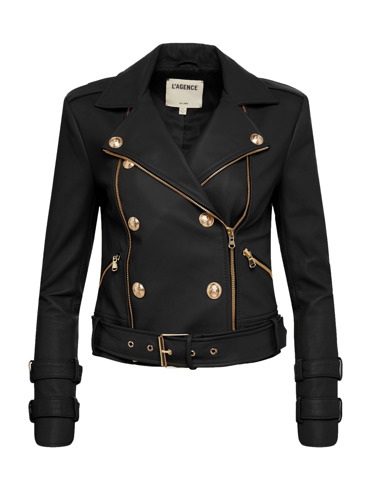Billie Belted Leather Jacket in Black | L'AGENCE discount