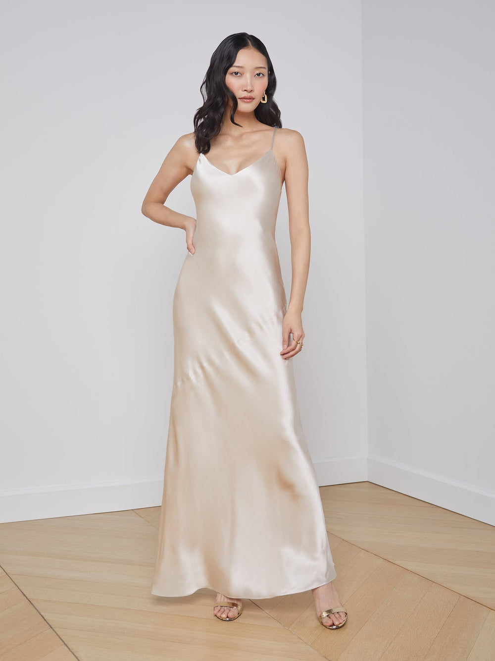 Serita Silk Slip Dress in Champagne | L'AGENCE sale