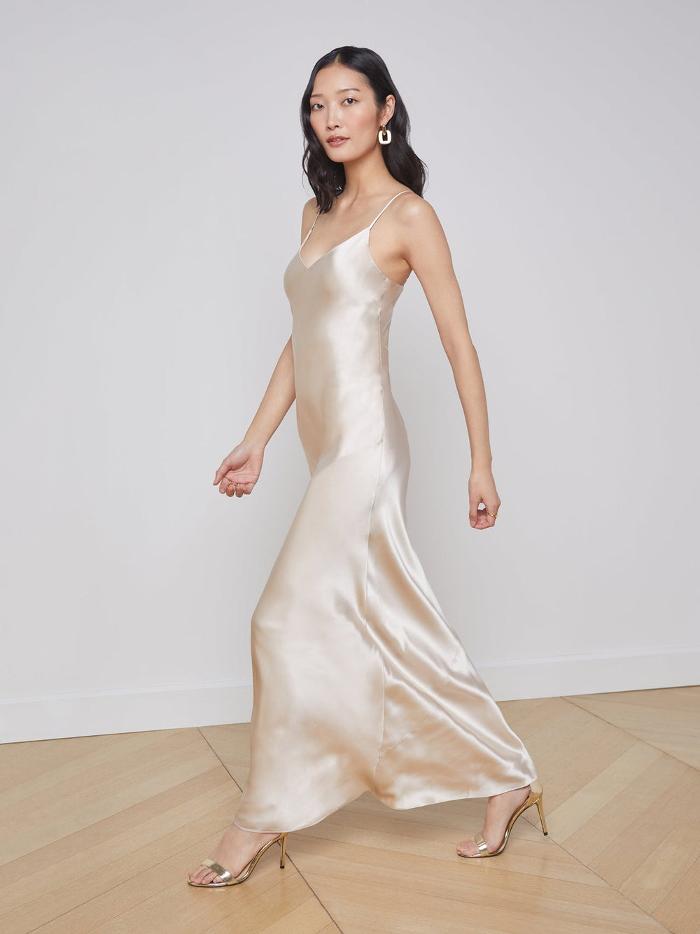 Serita Silk Slip Dress in Champagne | L'AGENCE sale