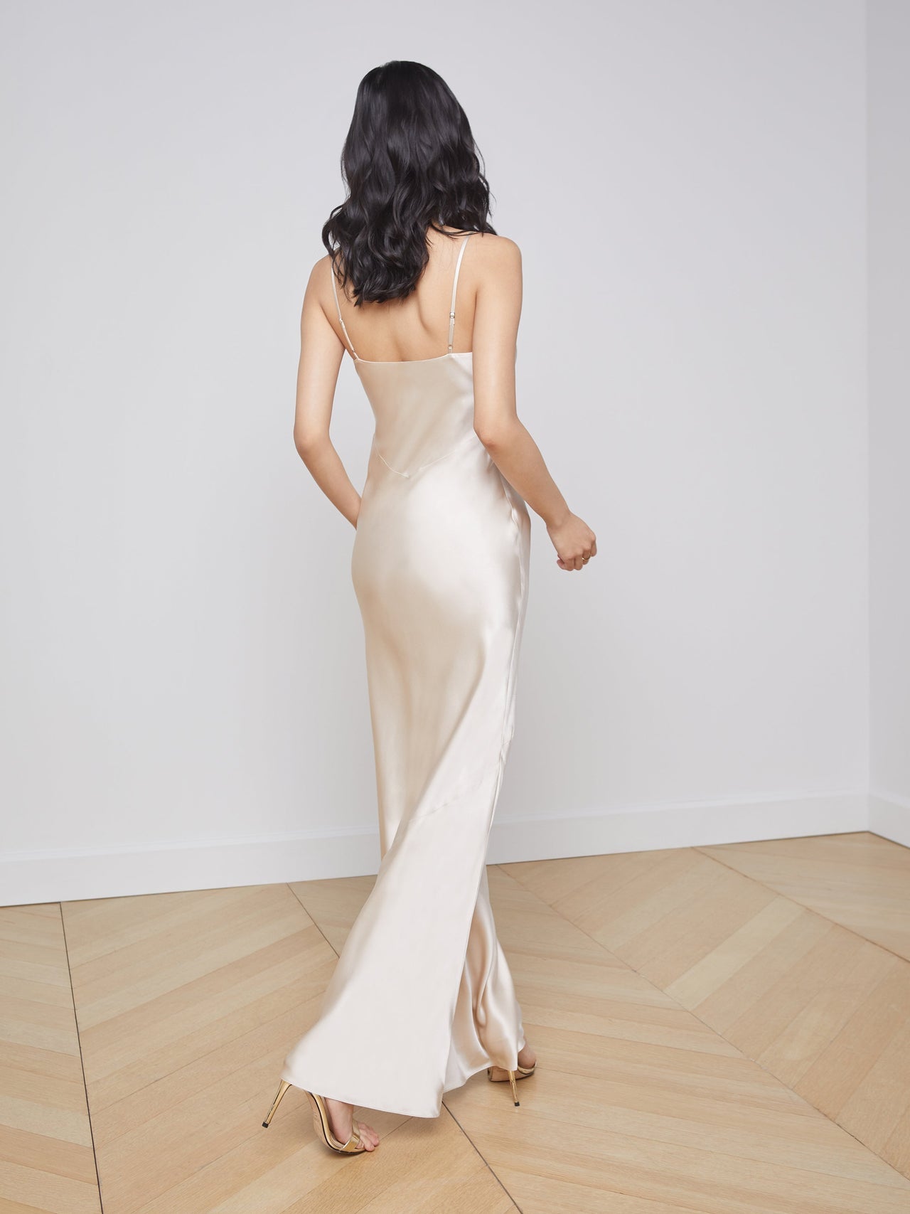 Serita Silk Slip Dress in Champagne | L'AGENCE sale