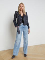 Billie Belted Leather Jacket in Midnight | L'AGENCE US