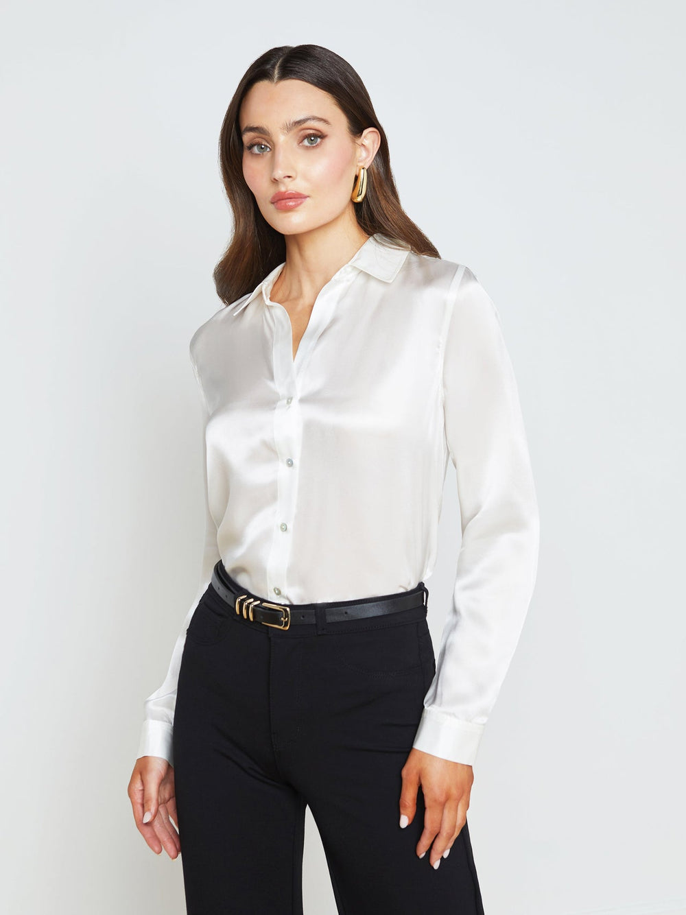 Tyler Long Sleeve Silk Blouse in Ivory | L'AGENCE US