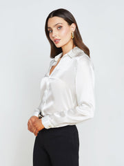 Tyler Long Sleeve Silk Blouse in Ivory | L'AGENCE US