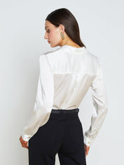 Tyler Long Sleeve Silk Blouse in Ivory | L'AGENCE US