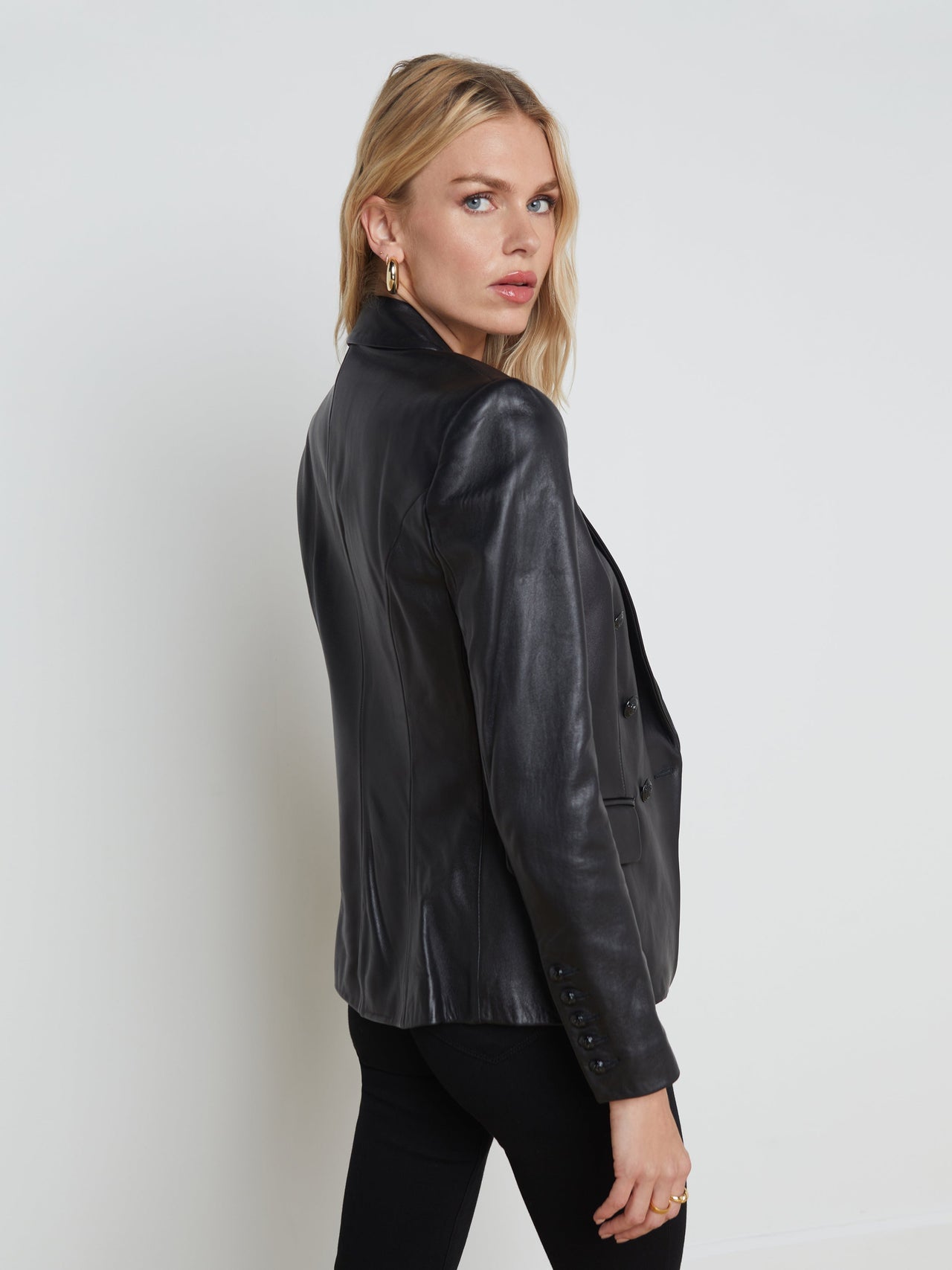 Kenzie Leather Blazer in Black/Black | L'AGENCE near me