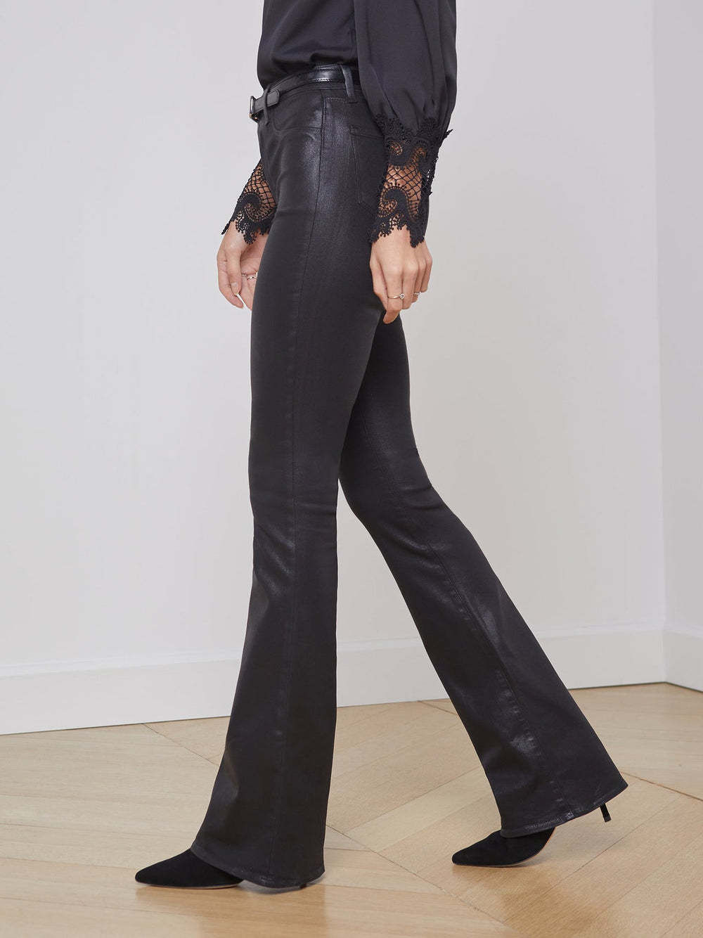 Marty Coated Flare Jean in Noir Coated | L'AGENCE online