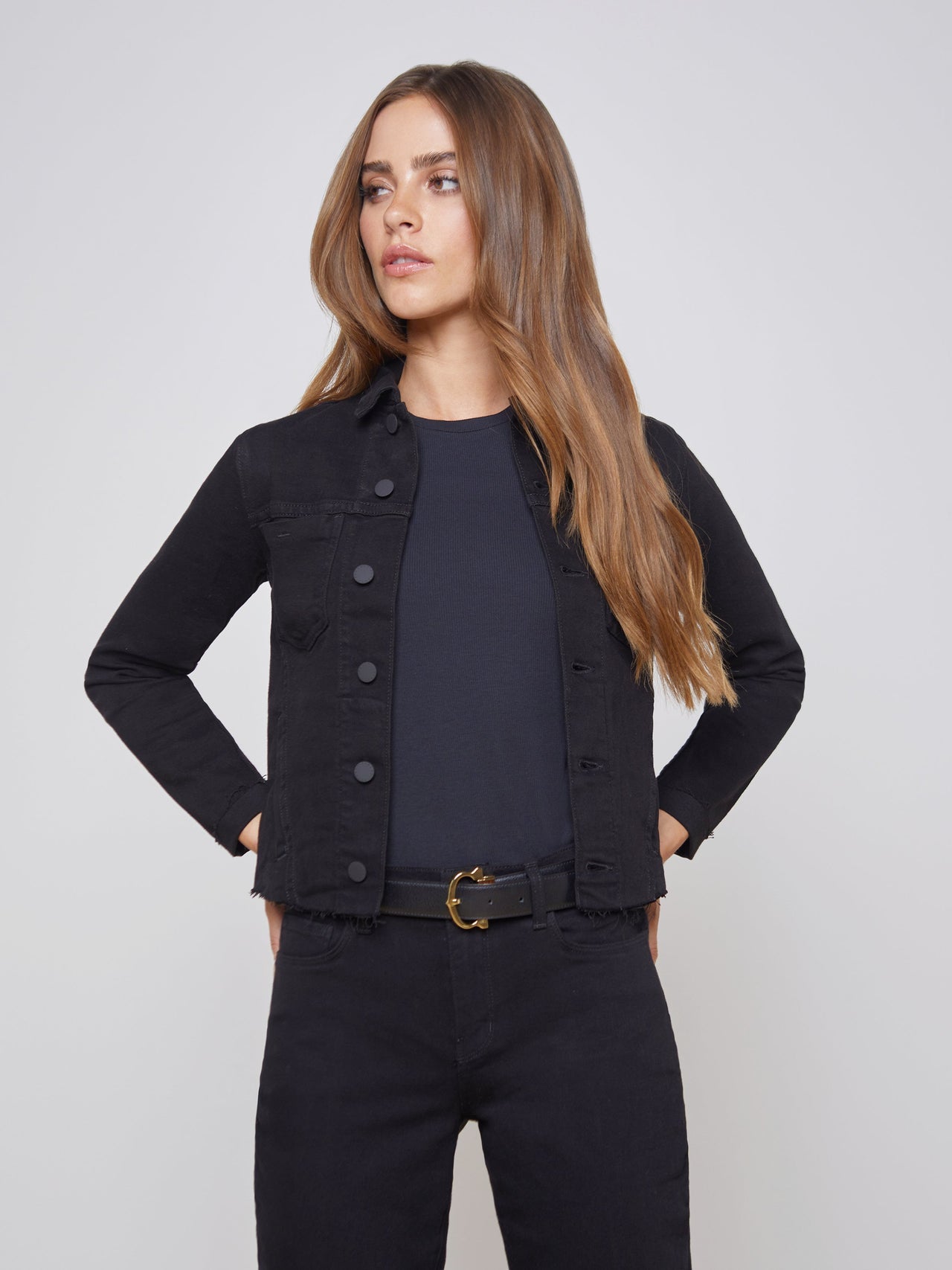 Janelle 3/4 Sleeve Jean Jacket in Saturated Black | L'AGENCE Women