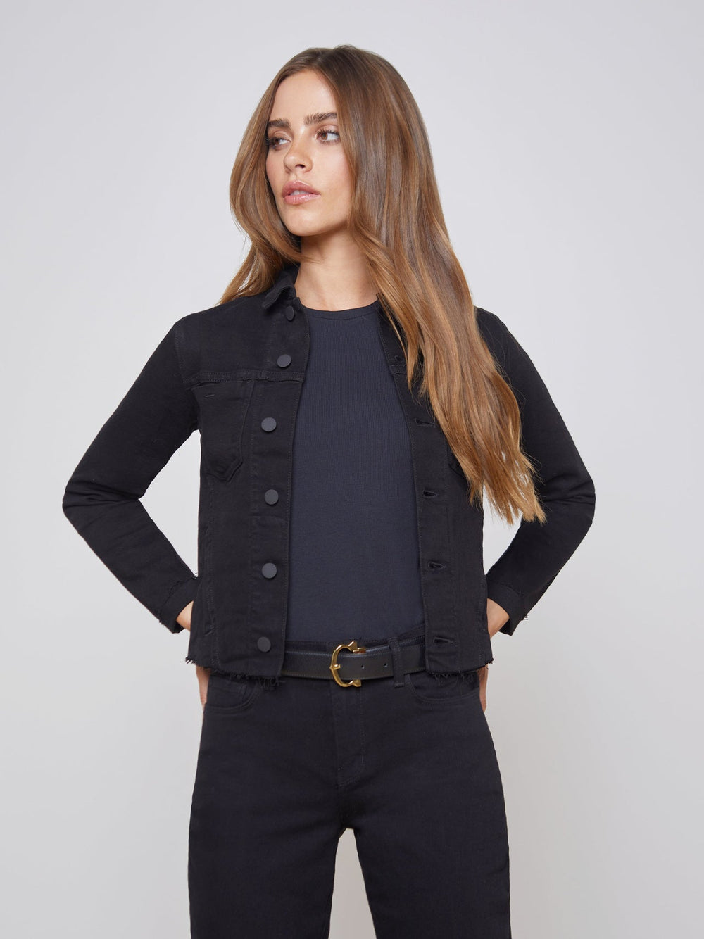 Janelle 3/4 Sleeve Jean Jacket in Saturated Black | L'AGENCE Women
