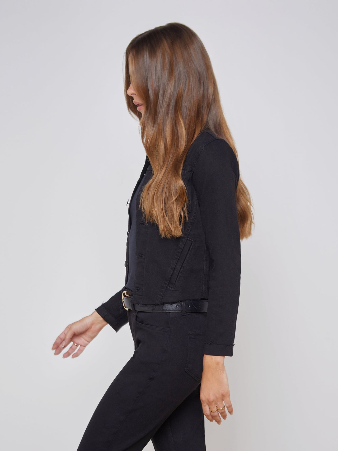 Janelle 3/4 Sleeve Jean Jacket in Saturated Black | L'AGENCE Women