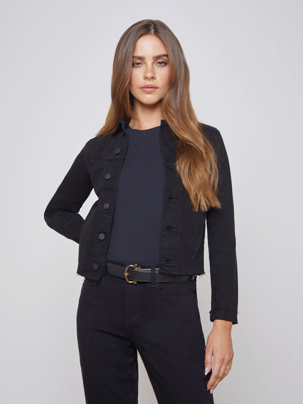 Janelle 3/4 Sleeve Jean Jacket in Saturated Black | L'AGENCE Women