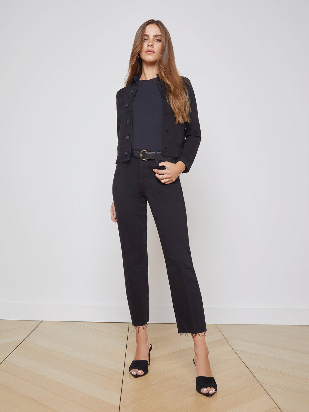 Janelle 3/4 Sleeve Jean Jacket in Saturated Black | L'AGENCE Women