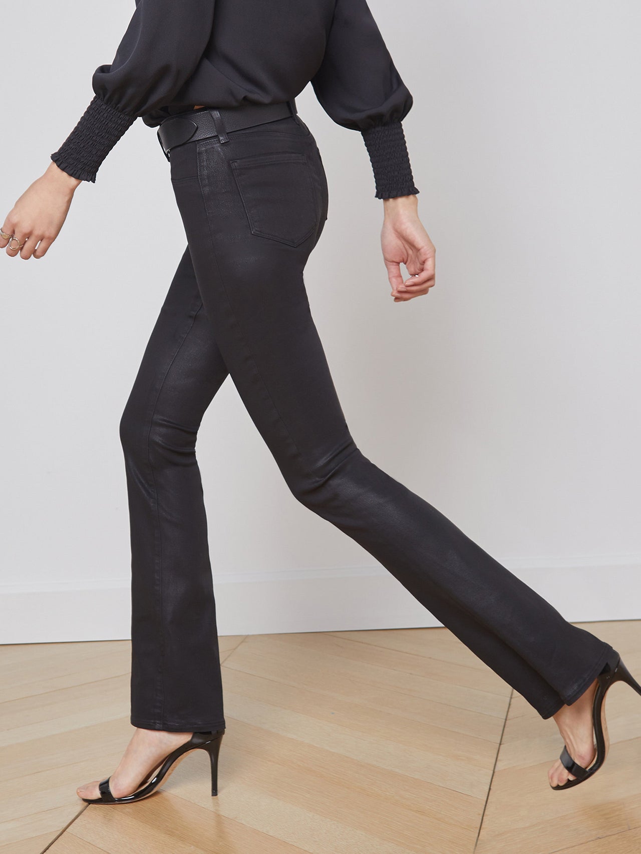 Selma Coated Bootcut Jean in Noir Coated | L'AGENCE online