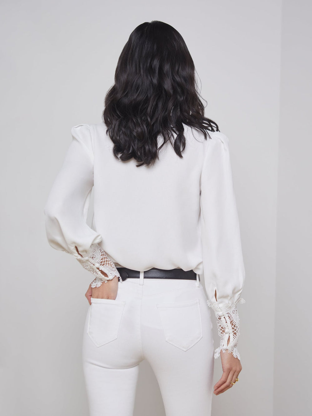Ava Lace Cuff Blouse in Ivory | L'AGENCE sale