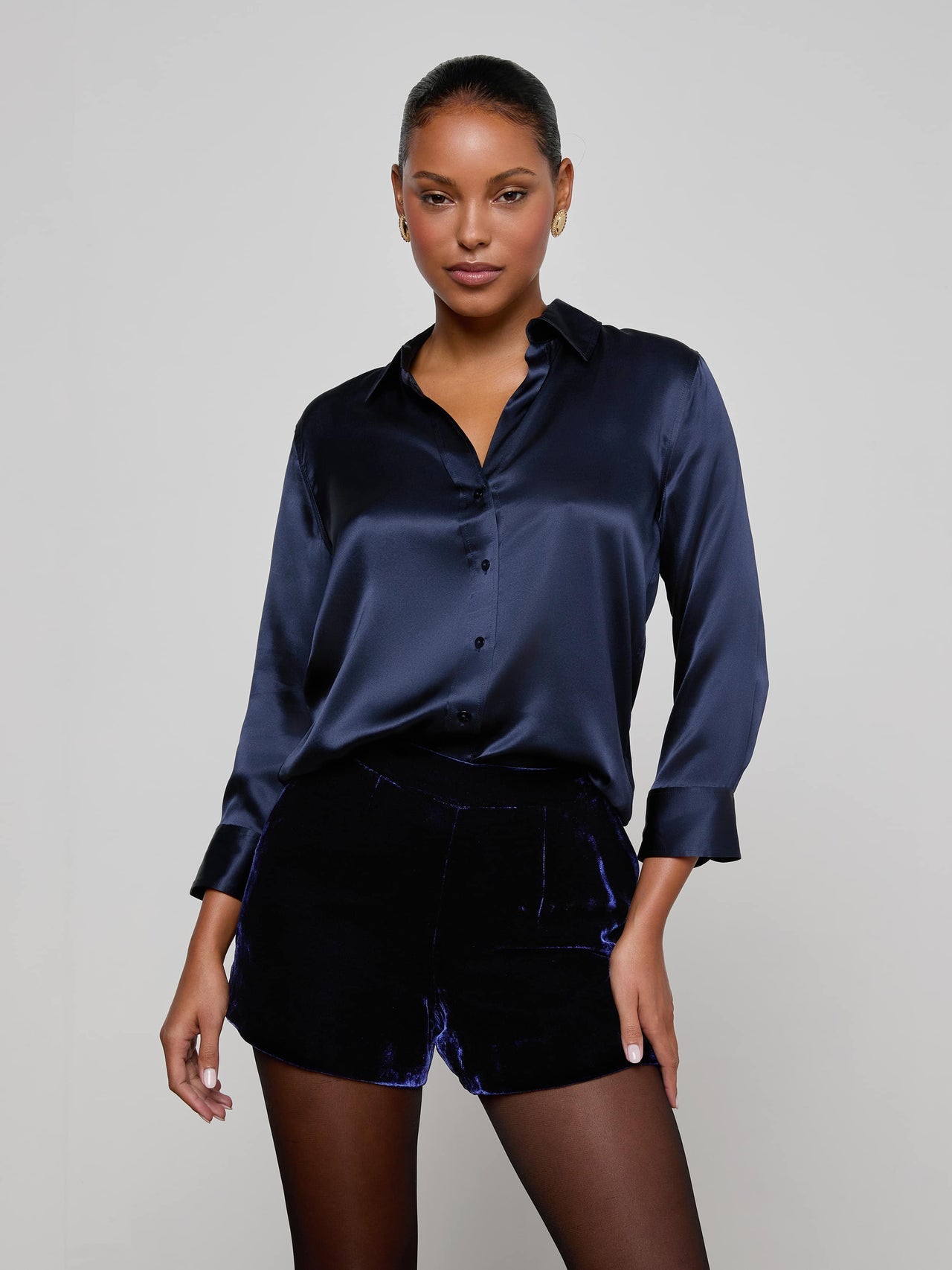 Dani Silk Blouse in Midnight | L'AGENCE online