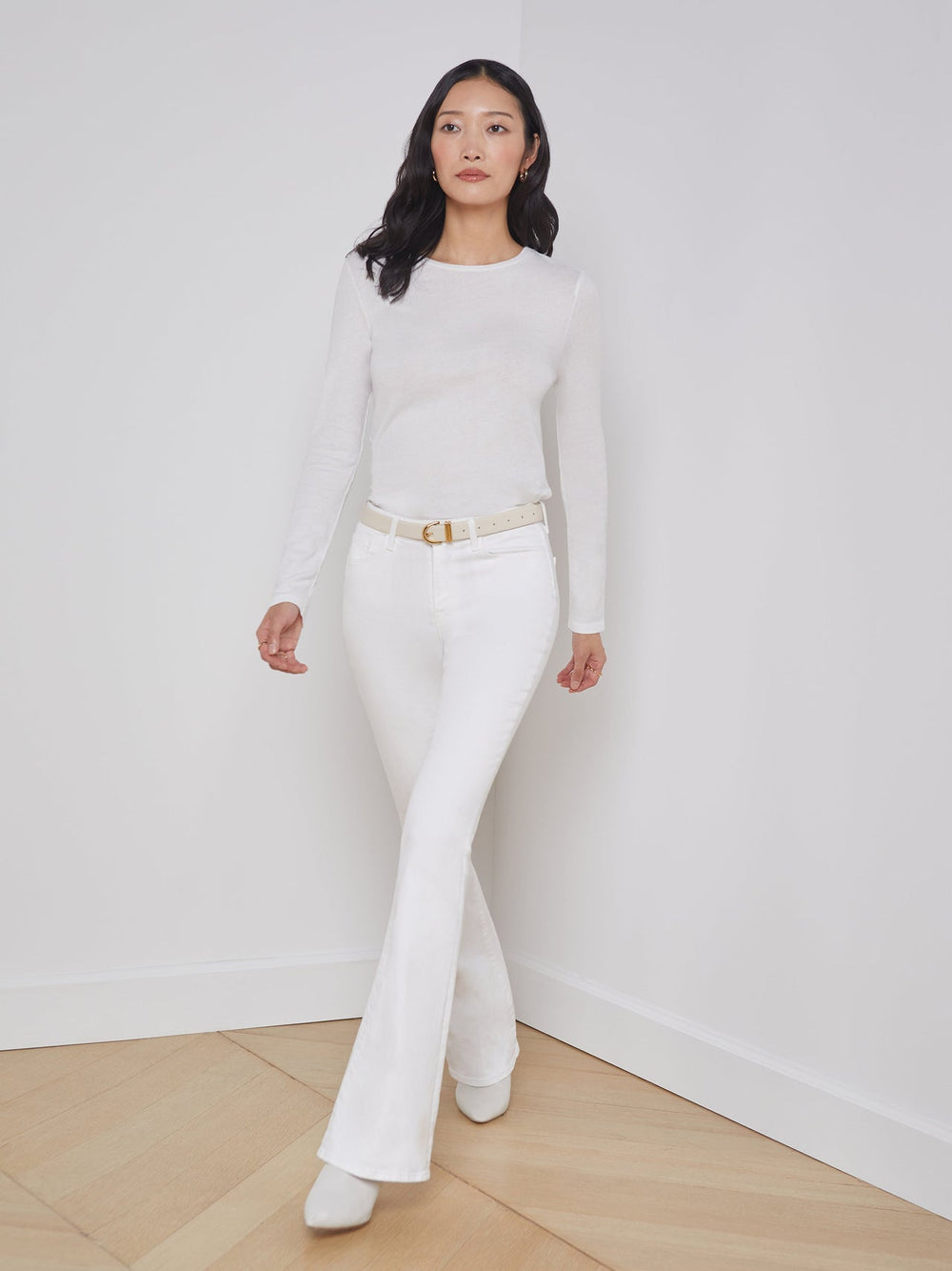 Tess Long Sleeve Tee in White | L'AGENCE for sale