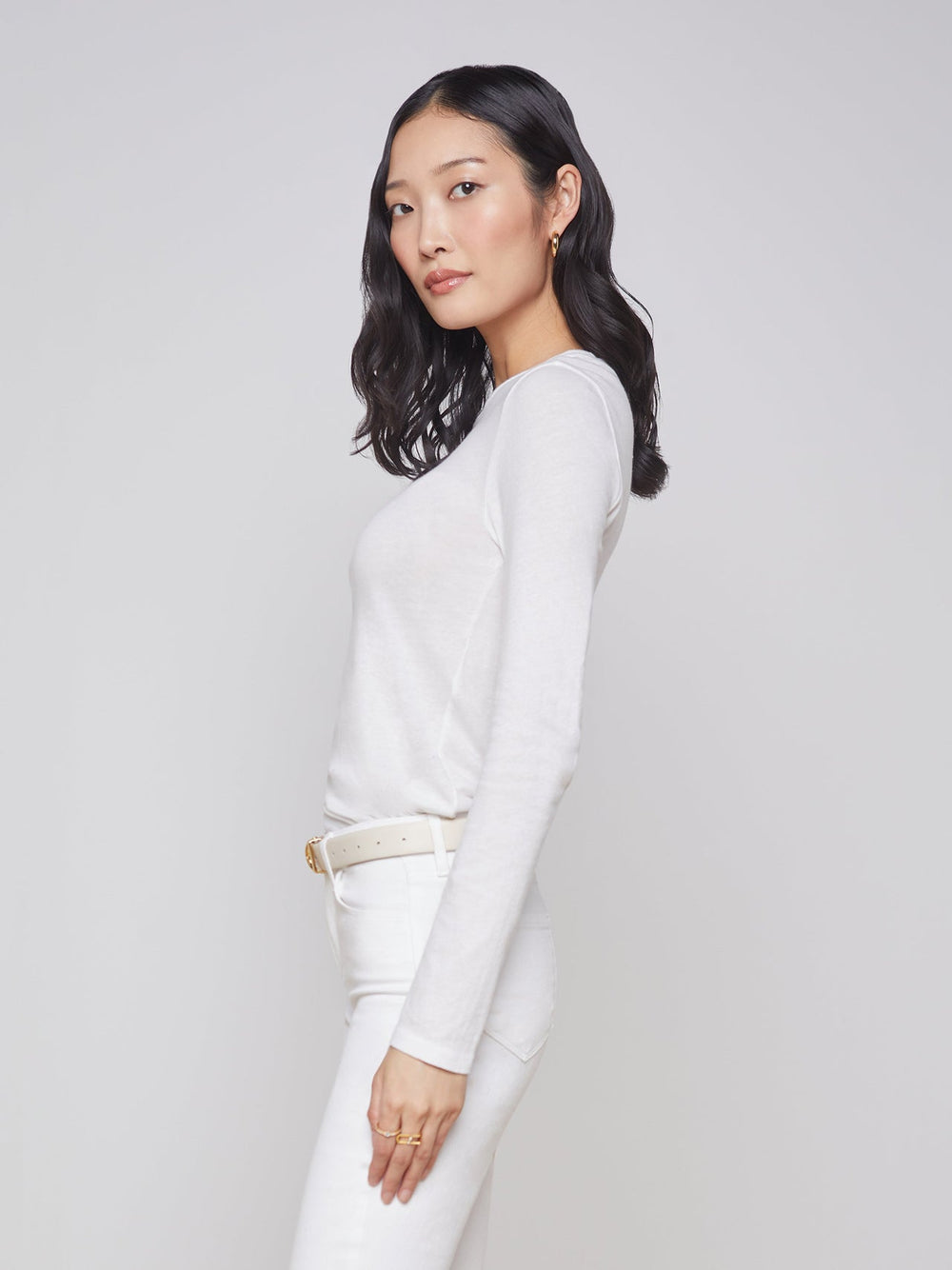 Tess Long Sleeve Tee in White | L'AGENCE for sale