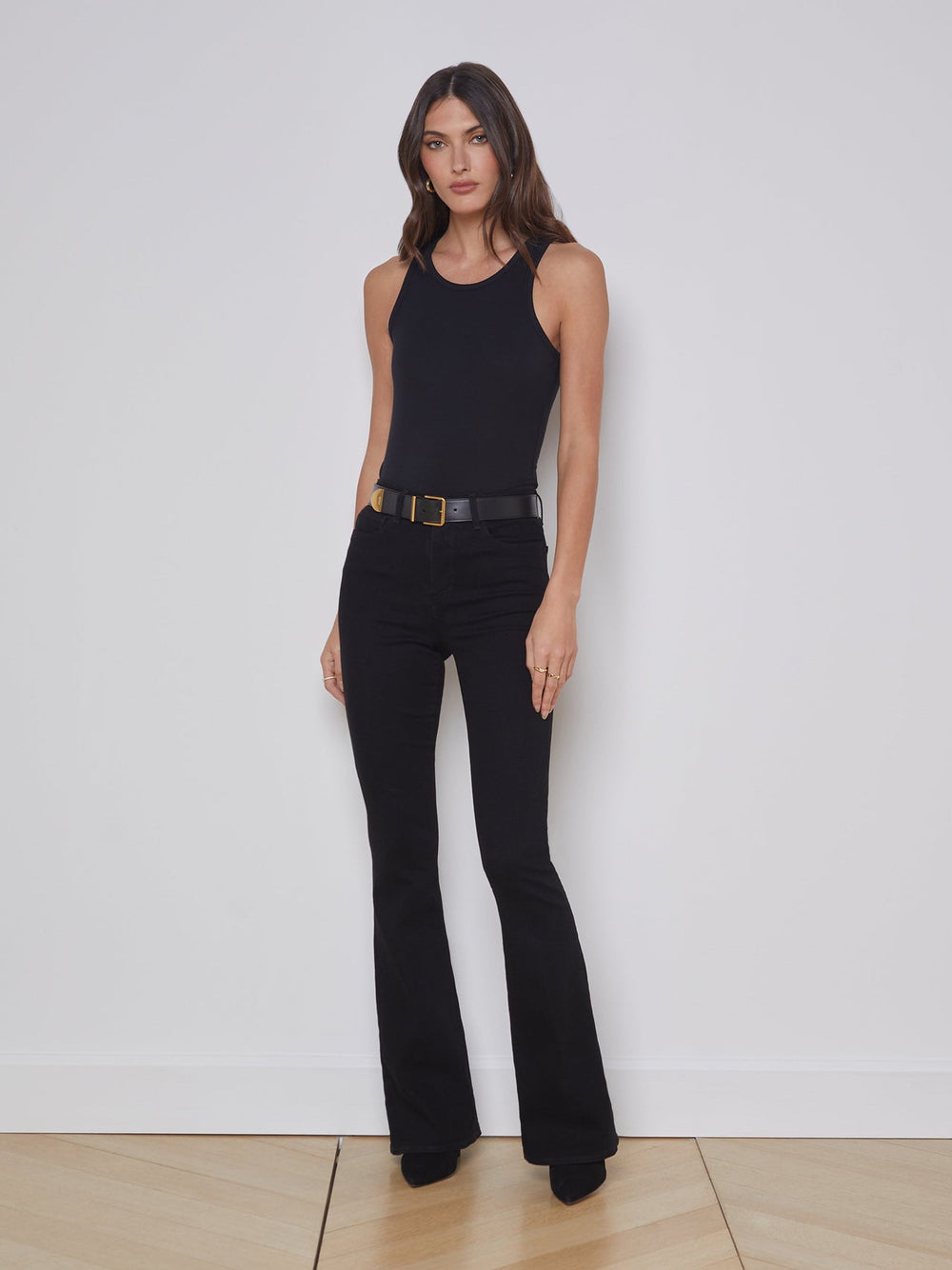 Nia Ribbed Racerback Tank in Black | L'AGENCE sale