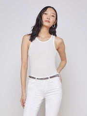 Nia Ribbed Racerback Tank in White | L'AGENCE online