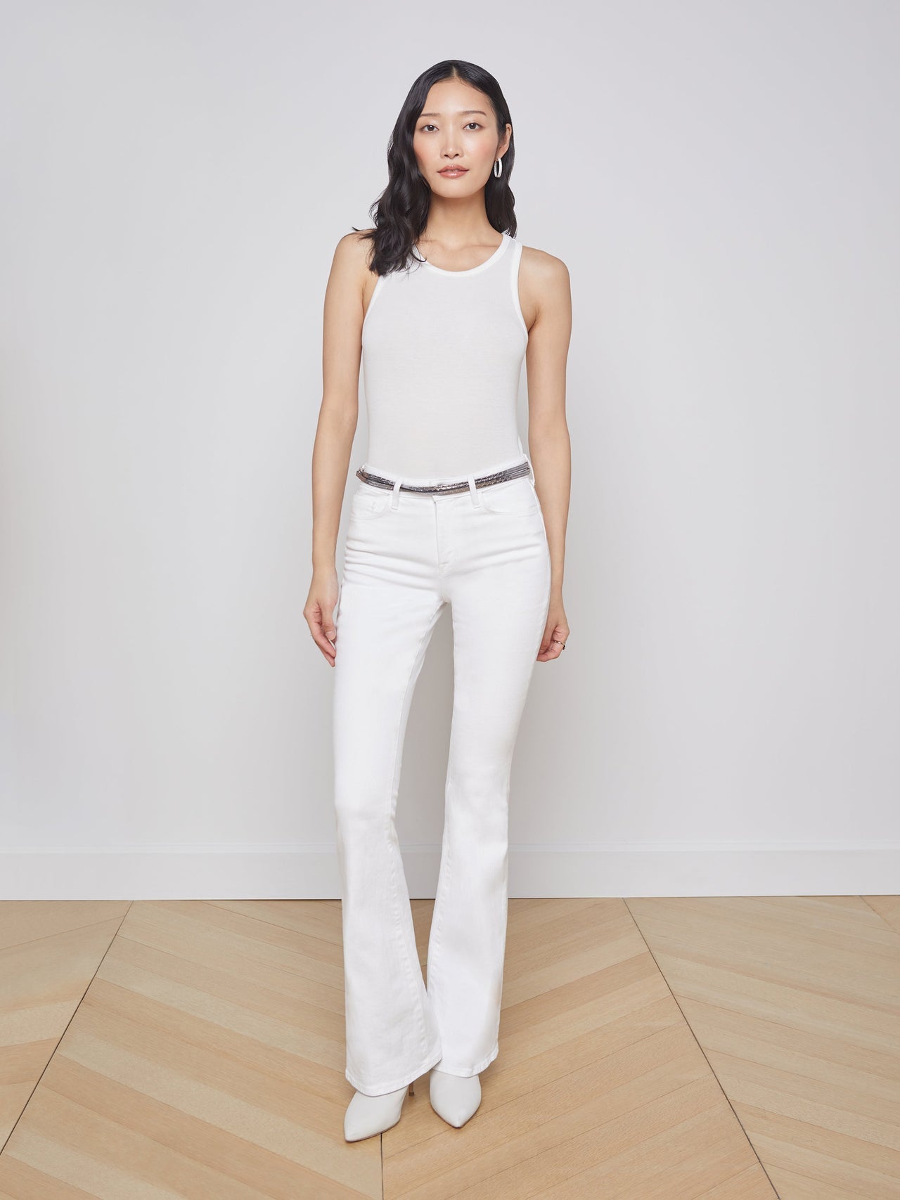 Nia Ribbed Racerback Tank in White | L'AGENCE online