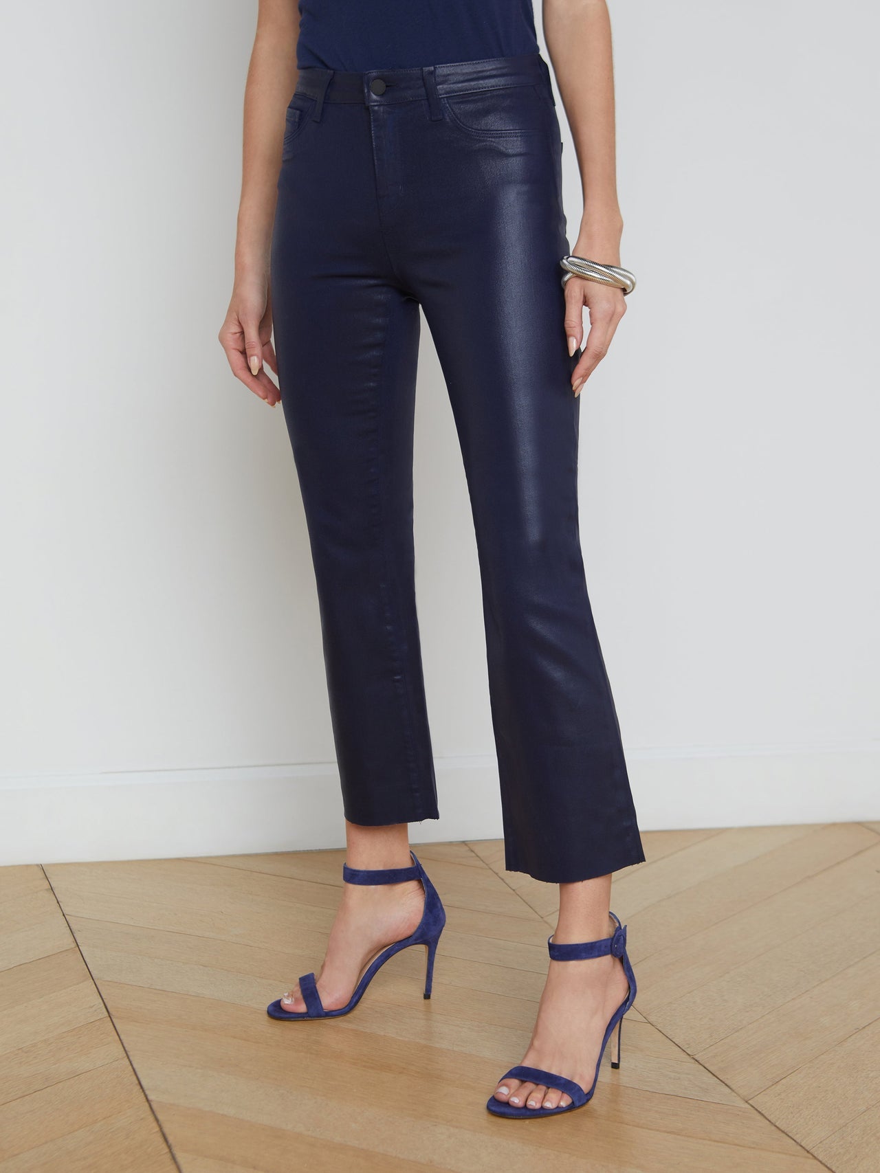 Kendra Coated Cropped Flare Jean in Midnight Coated | L'AGENCE US