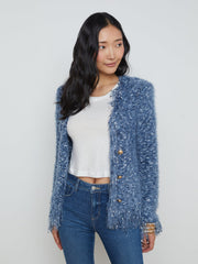 Azure Fringe Cardigan Blazer in Blue Multi | L'AGENCE US