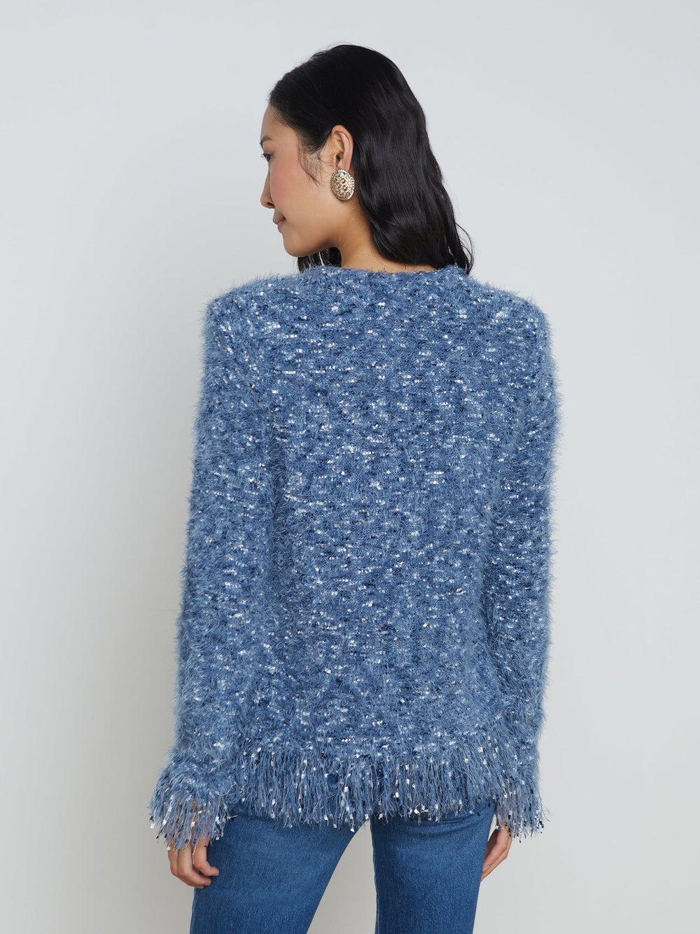 Azure Fringe Cardigan Blazer in Blue Multi | L'AGENCE US