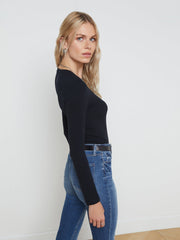 Tess Long Sleeve Tee in Black Micro Modal | L'AGENCE Women