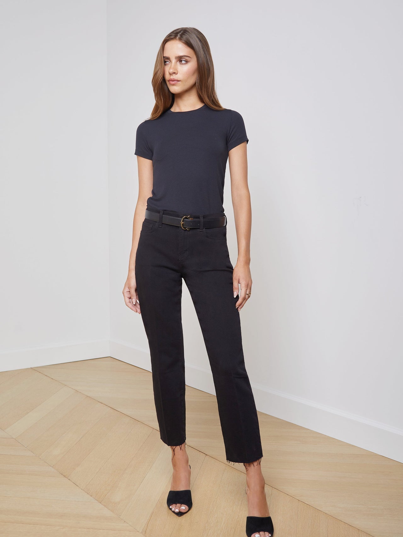 Ressi Fitted Tee in Black Micro Modal | L'AGENCE for sale