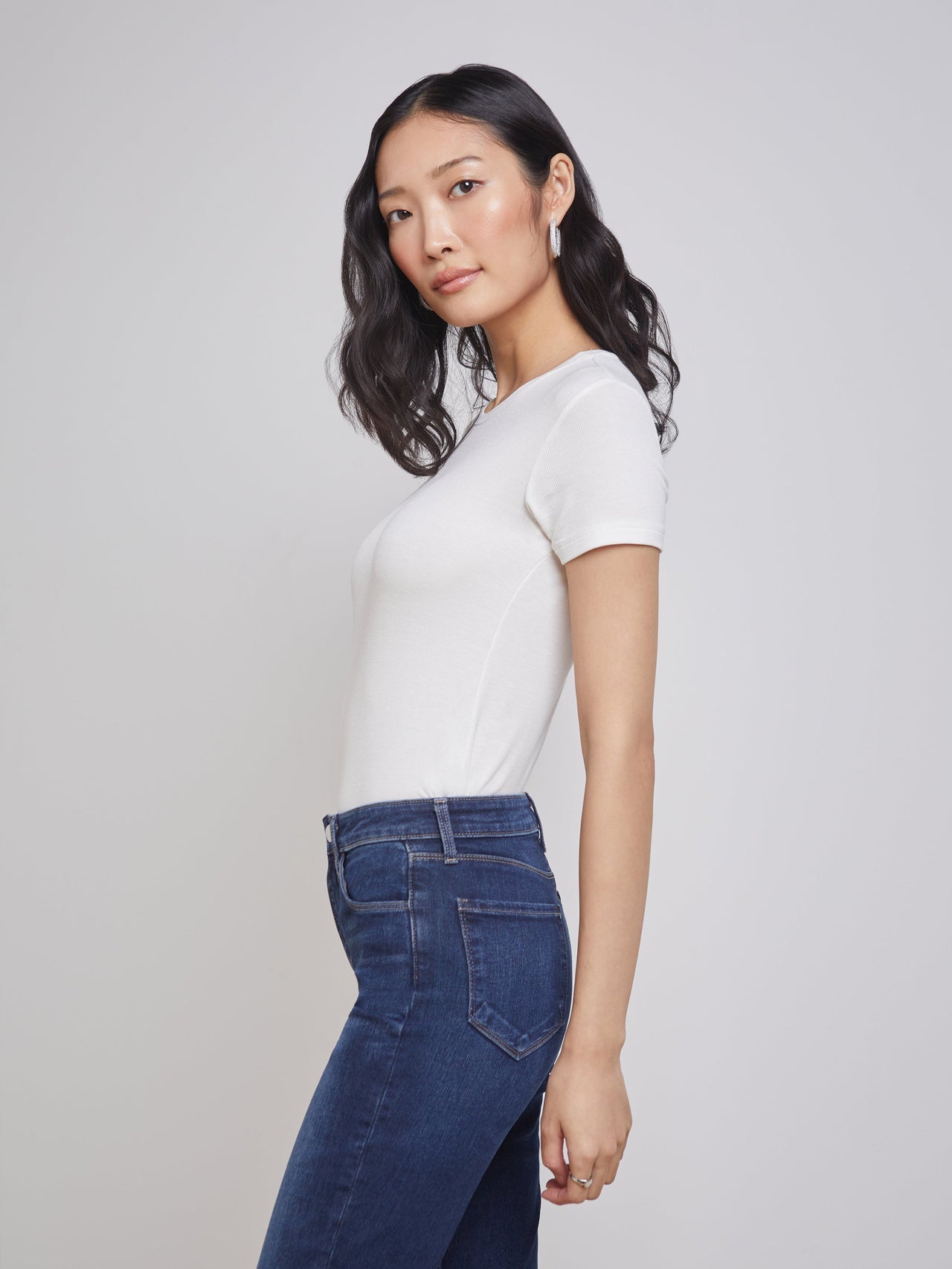 Ressi Fitted Crewneck Tee in White Micro Modal | L'AGENCE near me