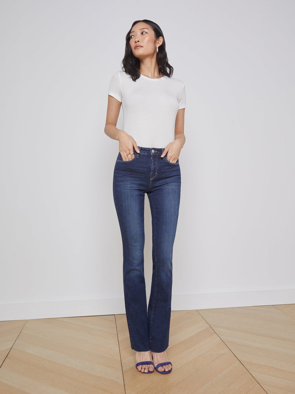 Ressi Fitted Crewneck Tee in White Micro Modal | L'AGENCE near me