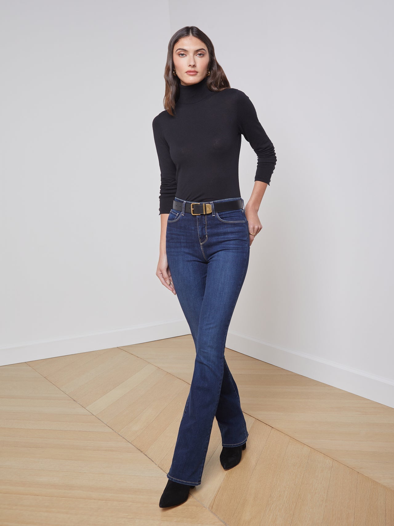 Flora Long Sleeve Turtleneck in Black/Black | L'AGENCE sale