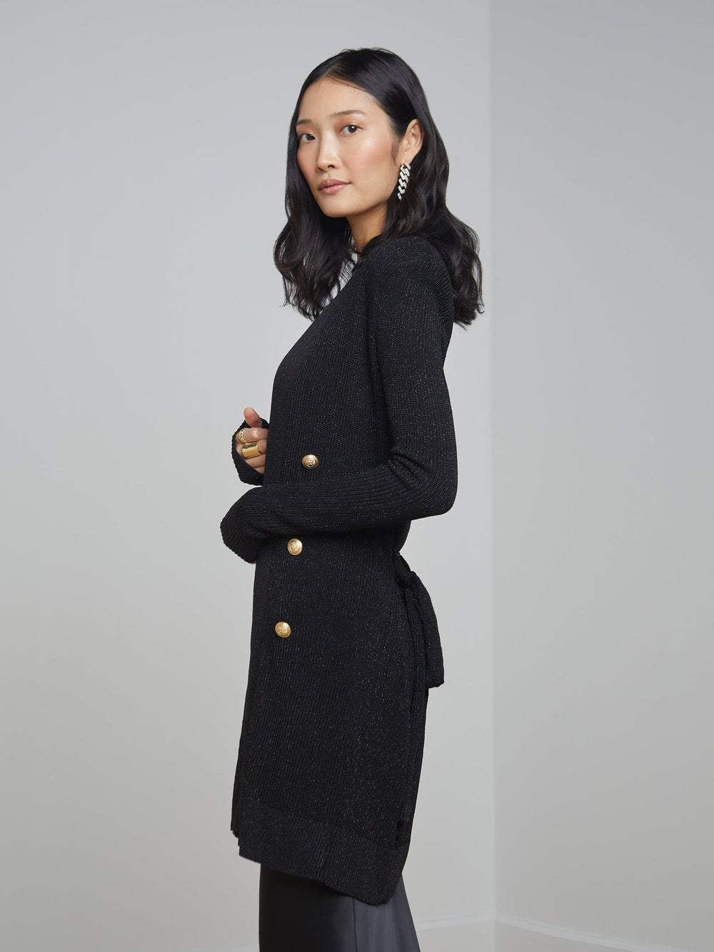 Noe Double-Breasted Cardigan in Black | L'AGENCE discount
