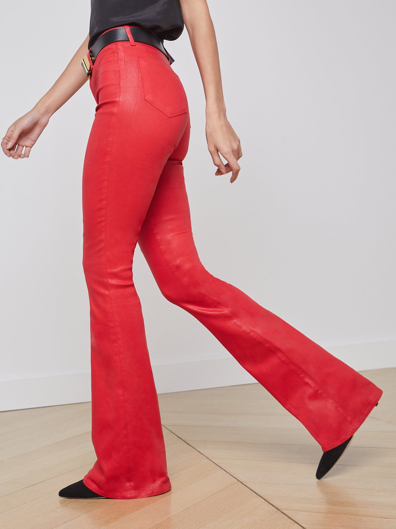 Marty Coated Flare Jean in Tango Red Coated | L'AGENCE for sale