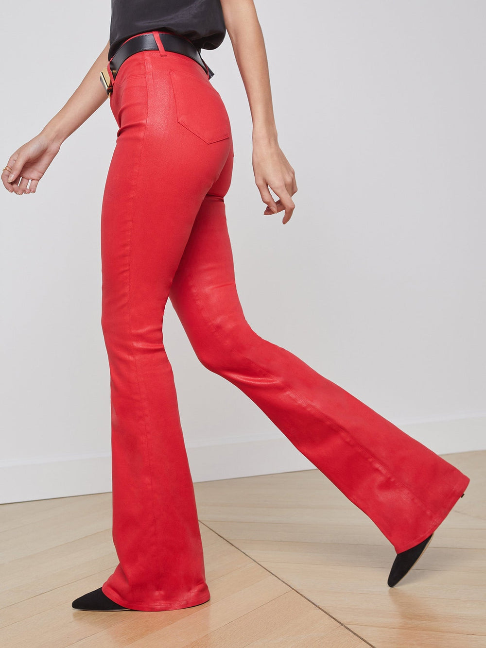 Marty Coated Flare Jean in Tango Red Coated | L'AGENCE for sale