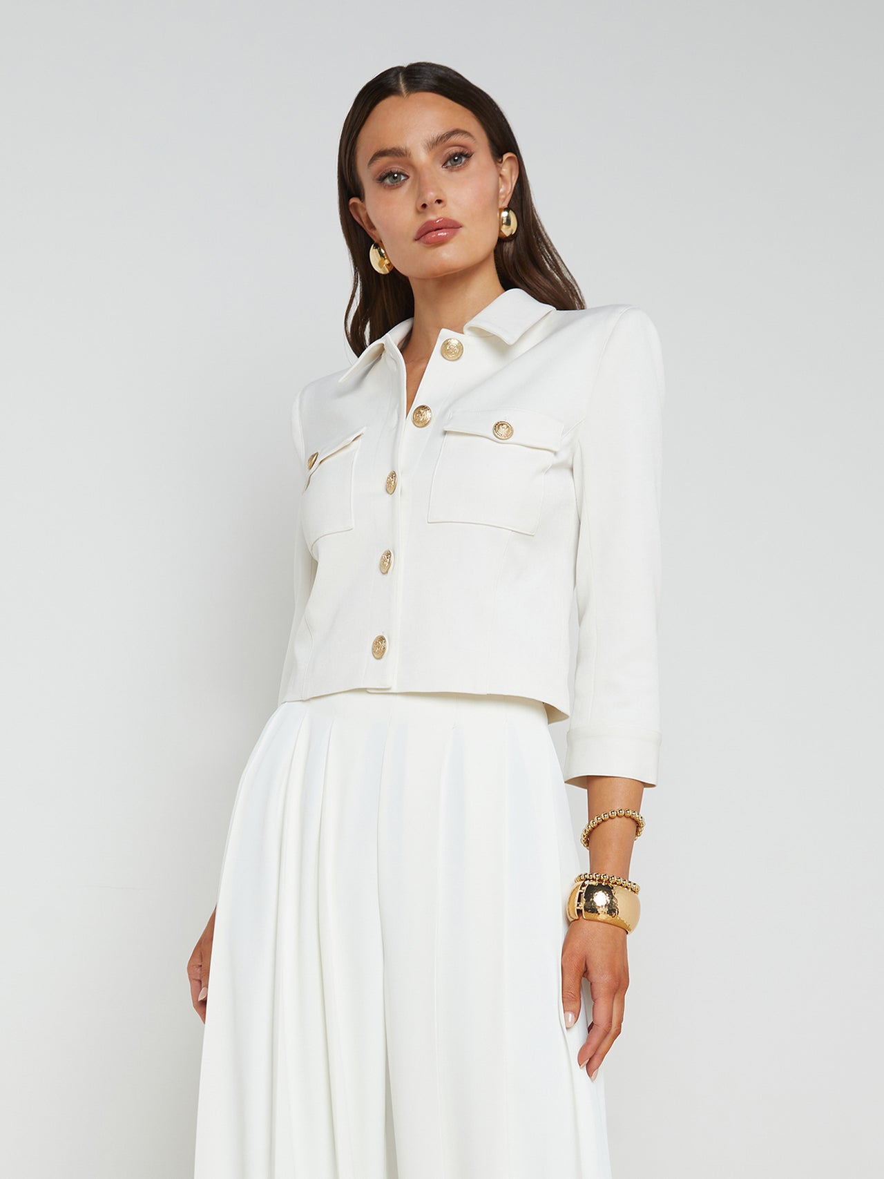 Kumi Cropped Jacket in White | L'AGENCE Women