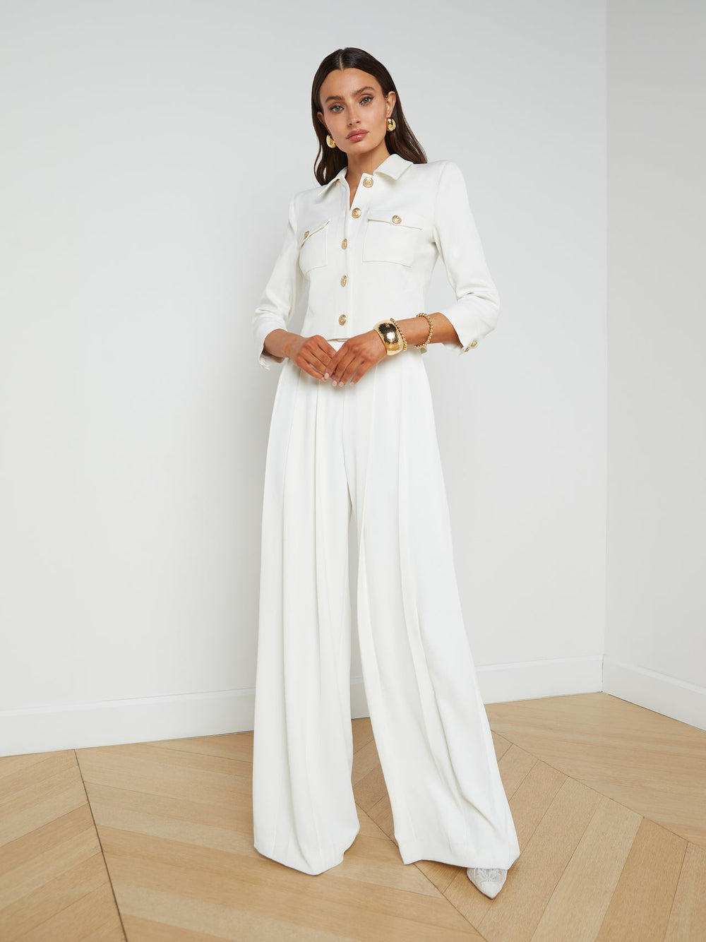 Kumi Cropped Jacket in White | L'AGENCE Women