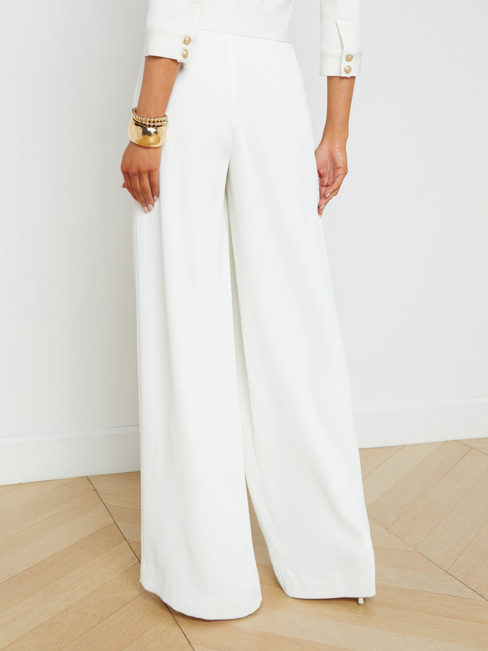 Nova Pleated Wide-Leg Pant in Ivory | L'AGENCE online